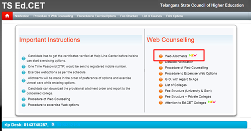 TS Ed.Cet 2015 Web Allotments are released @ tsedcet.tsche.ac.in
