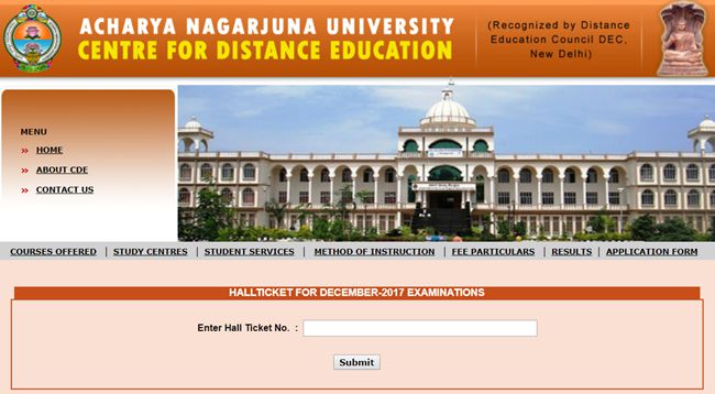 ANU CDE Hall Tickets Download Dec 2017