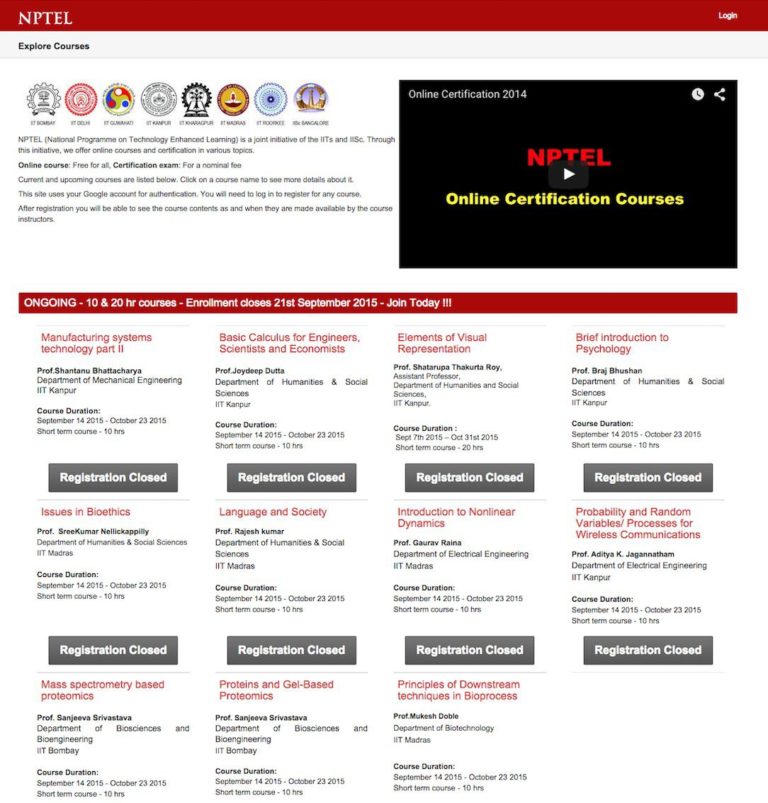 NPTEL Online Courses Enrollment