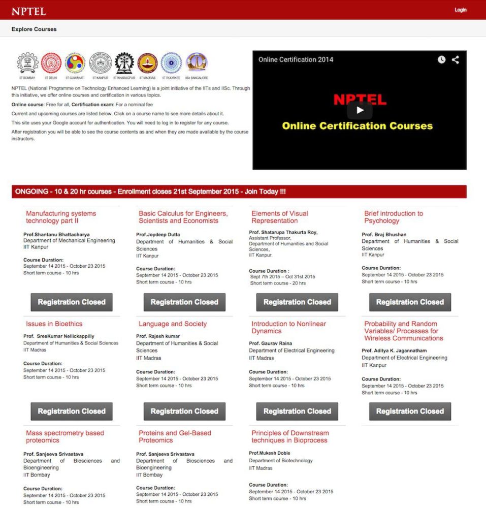 NPTEL Online Courses Enrollment