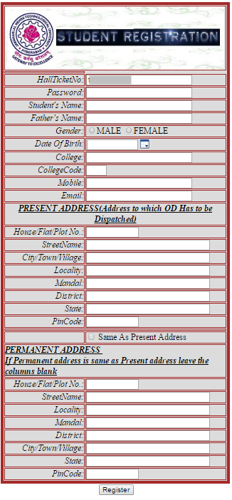 jntuh student registration for OD