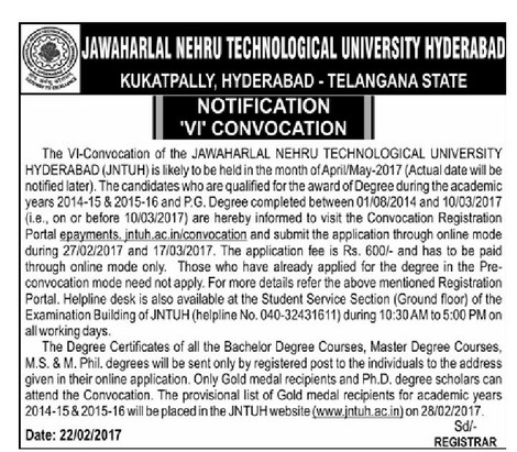 JNTUH VI Convocation Notification