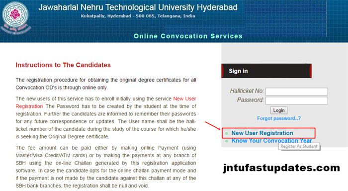 jntuh New User Registration for OD