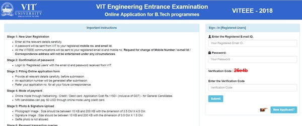 VITEEE 2018 Registration
