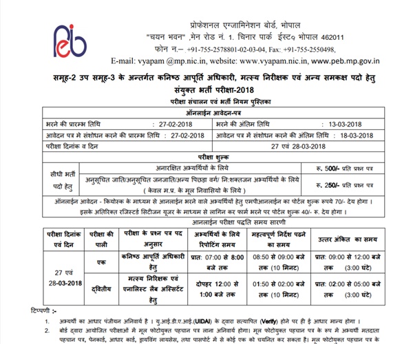 MP Vyapam Group 2 Recruitment 2018