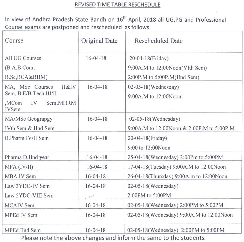 au exams postponed and rescheduled 2018