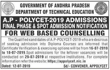 AP Polycet final Notification 2019