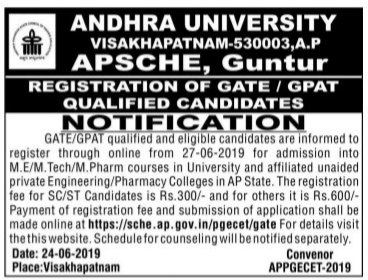 AP PGECET 2019 GATE NotificationAP PGECET 2019 GATE Notification