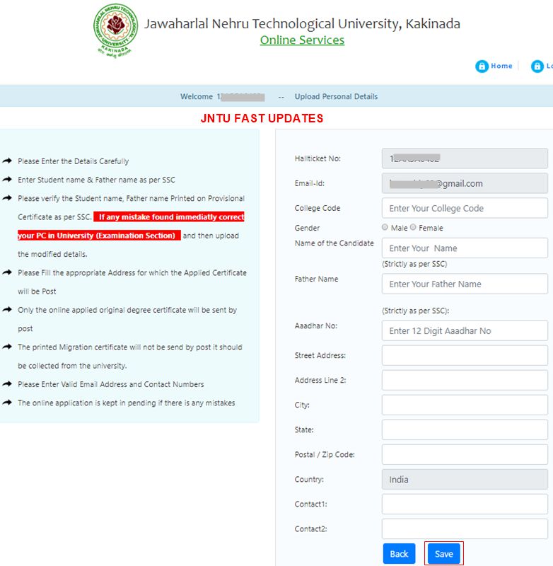 Upload Personal Details