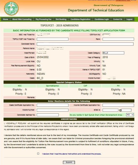 ts polycet web options entry