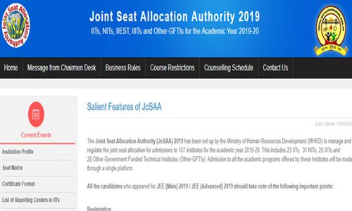 JOSAA Counselling Schedule 2020 – Registration/Choice Filling Dates @ josaa.nic.in