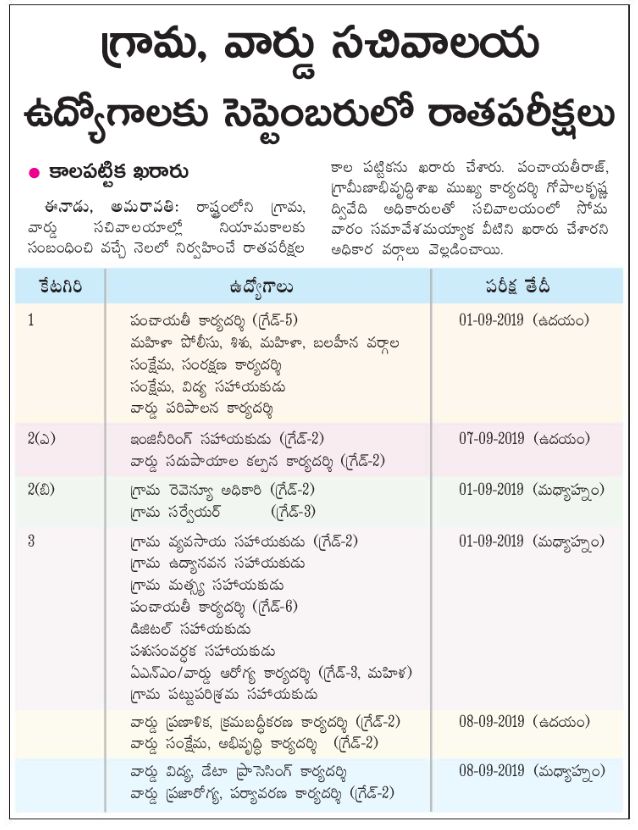 AP-Grama-Sachivalayam-Exam-schedule-revised