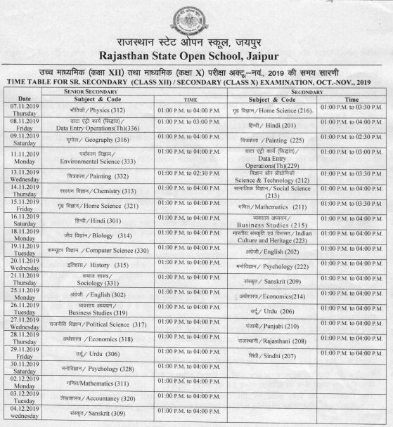 rsos time table nov 2019