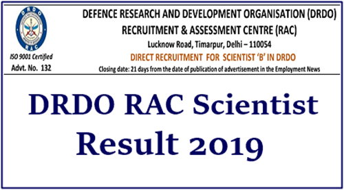 DRDO RAC Scientist B Result 2019