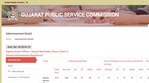 GPSC Deputy Section Officer Result 2019