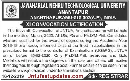 JNTUA 11th Convocation Notification 2020