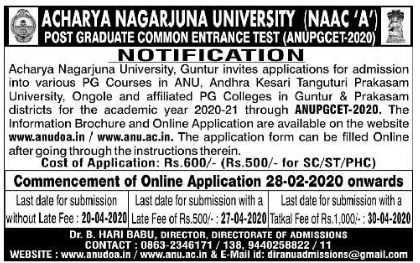 ANU PGCET 2020 Notification