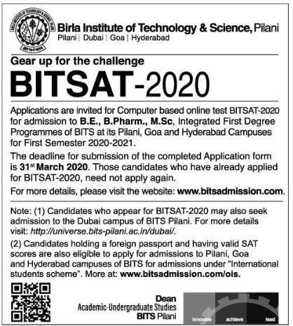 bitsat 2020 notification