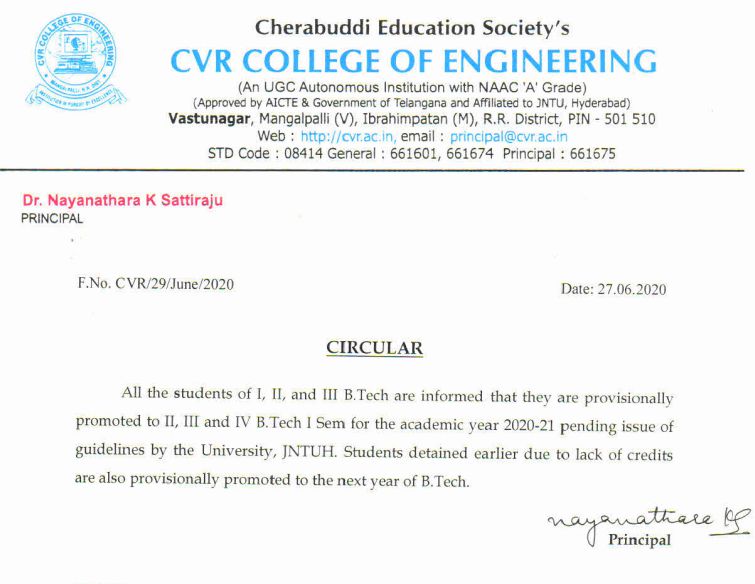 cvr college promotion students