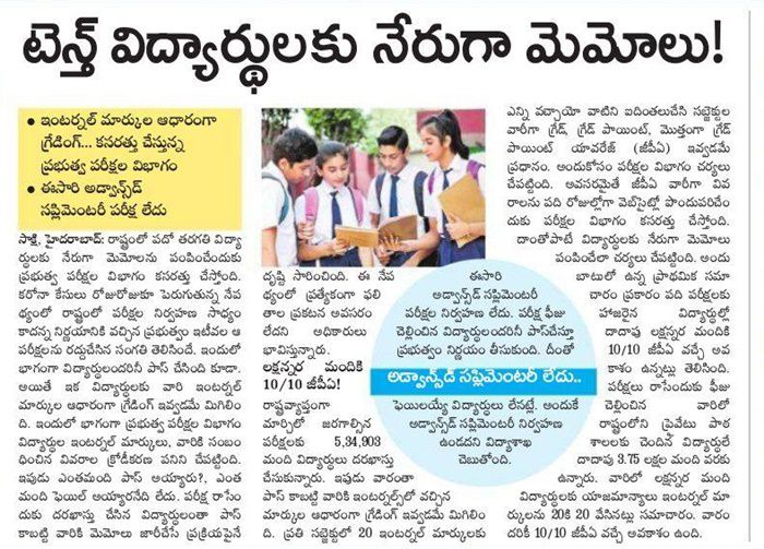 TS 10th Class Marks Memos 2020