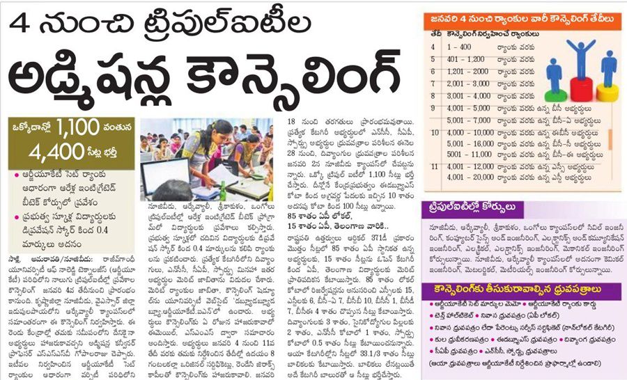 rgukt cet counselling schedule 2020