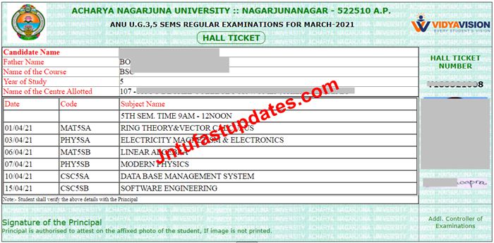 ANU Degree 3rd, 5th Sem Examination Hall Tickets 2021