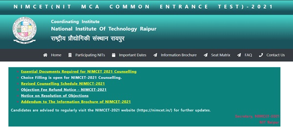 NIMCET Seat Allotment Result 2021 (Available) – 1st Round Counselling Schedule @ nimcet.in