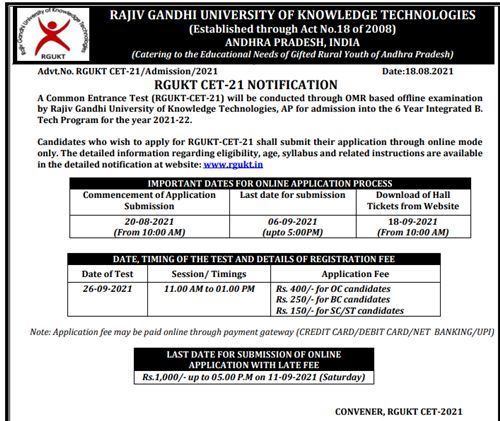 RGUKT CET 2021 Apply Online