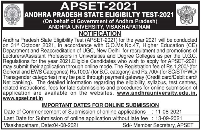 apset 2021 notification