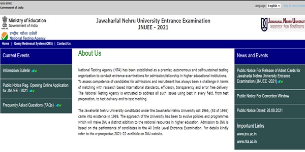 JNUEE Results 2021, Cutoff Marks, Score Card & Merit List @ jnuexams.nta.nic.in