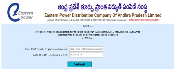 APEPDCL Energy Assistant Result 2021 (Released), JLM Merit List, Cutoff Marks