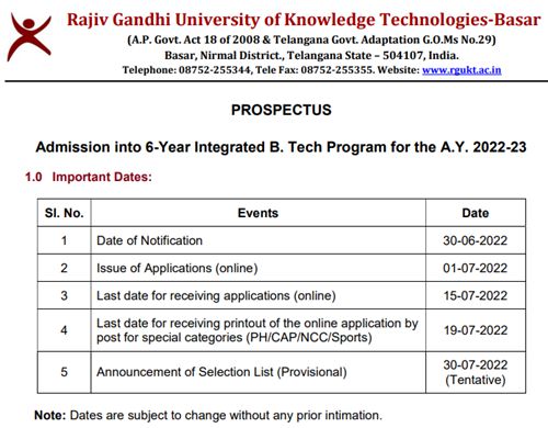 IIIT Basara Application 2022